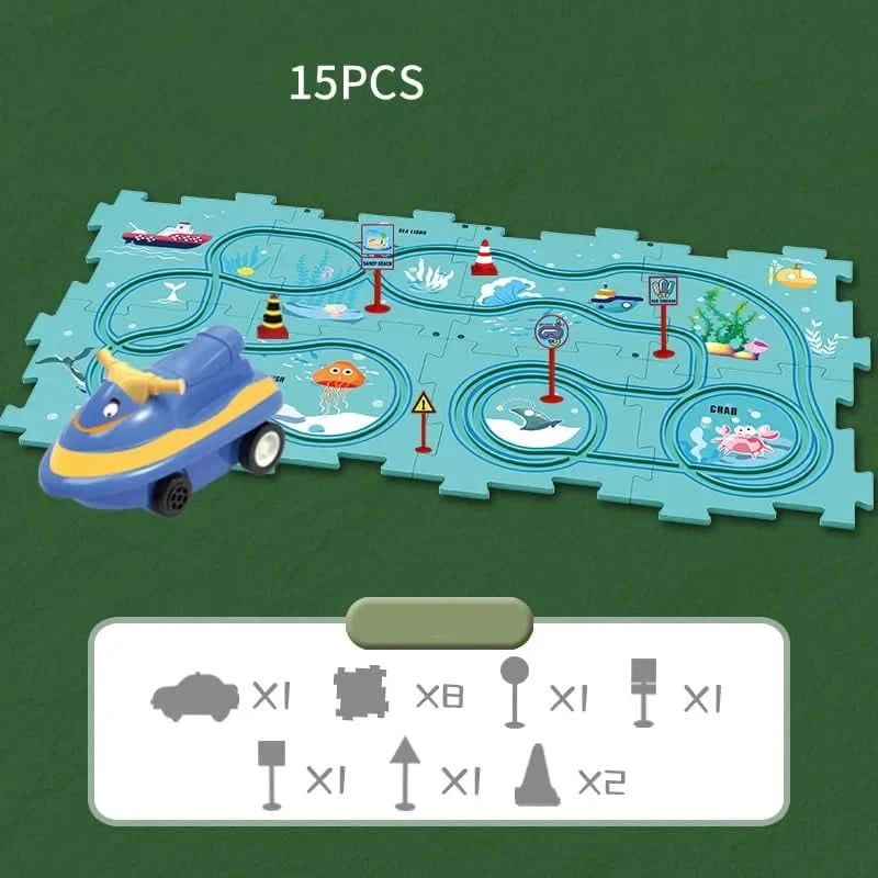 Educatieve circuitpuzzel met elektrische voertuigen 