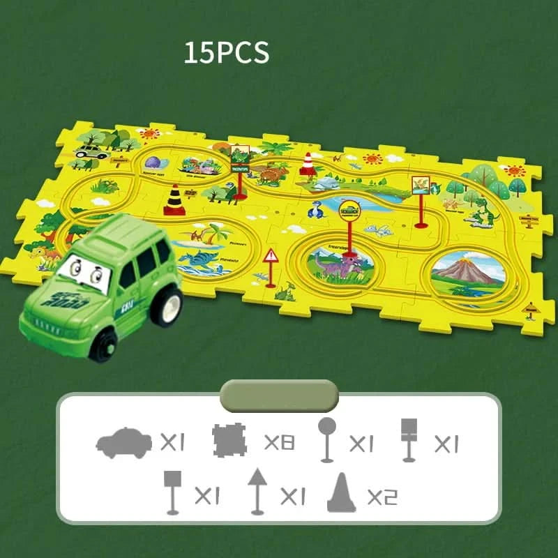 Educatieve circuitpuzzel met elektrische voertuigen 