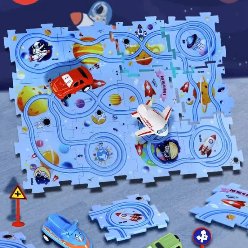 Educatieve circuitpuzzel met elektrische voertuigen 