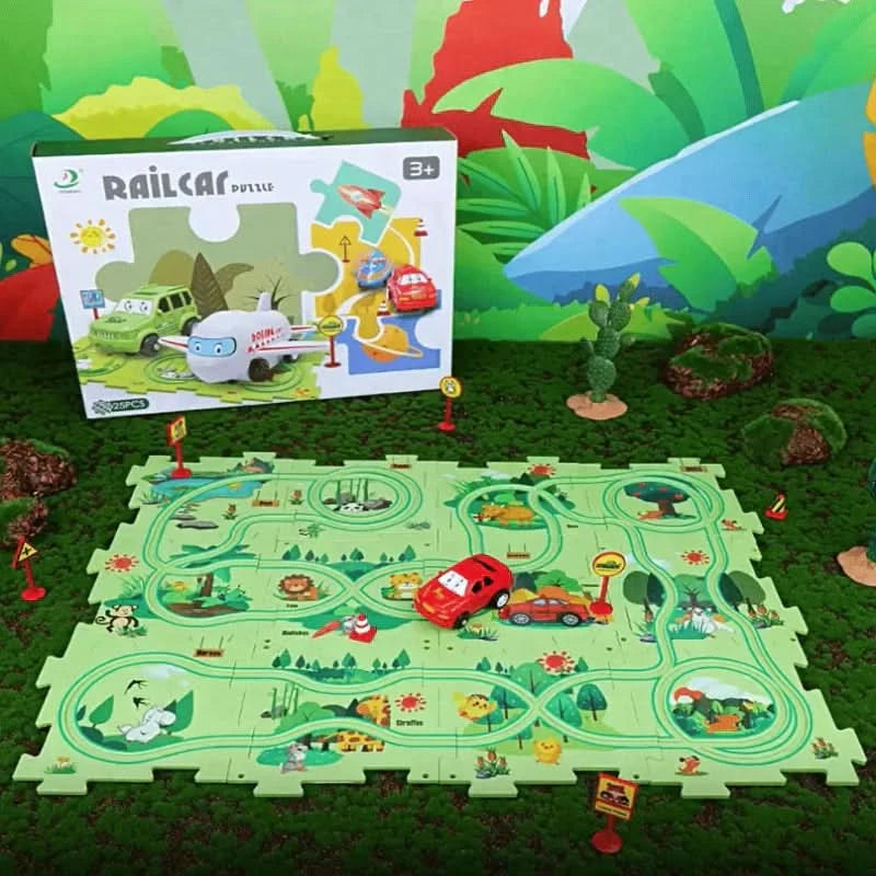 Educatieve circuitpuzzel met elektrische voertuigen 