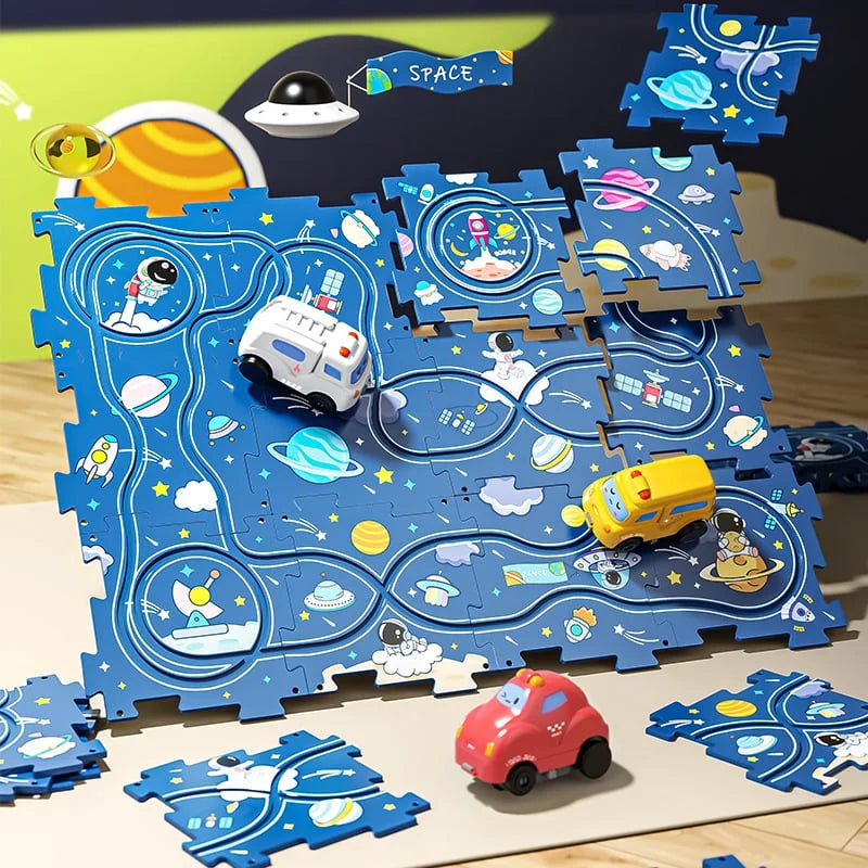 Circuit-puzzle éducatif avec véhicules électriques