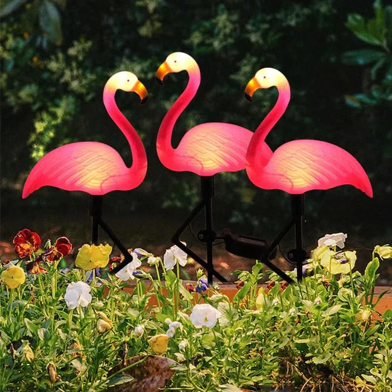 Zonnelamp flamingo Roze – Magische tuin 's nachts 
