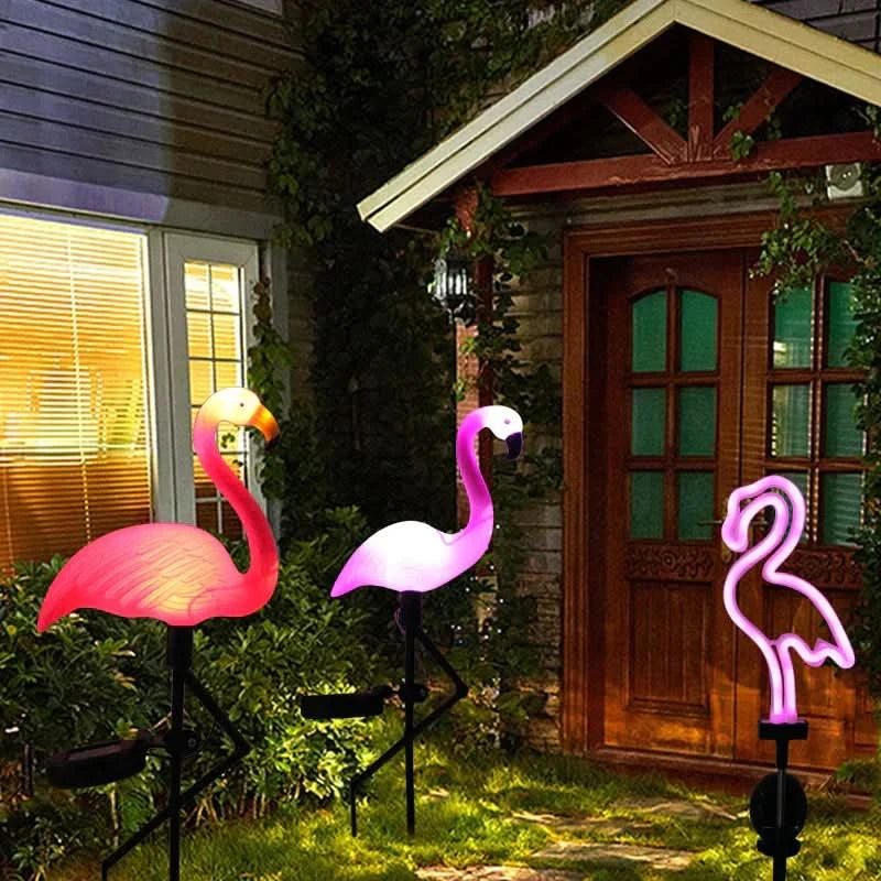 Zonnelamp flamingo Roze – Magische tuin 's nachts 