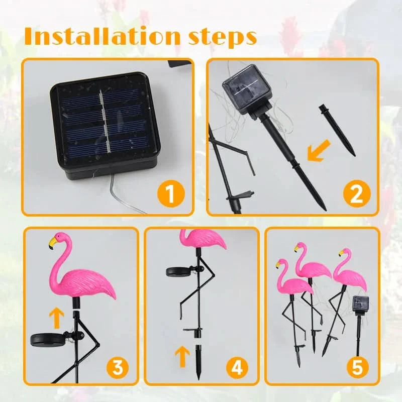 Zonnelamp flamingo Roze – Magische tuin 's nachts 